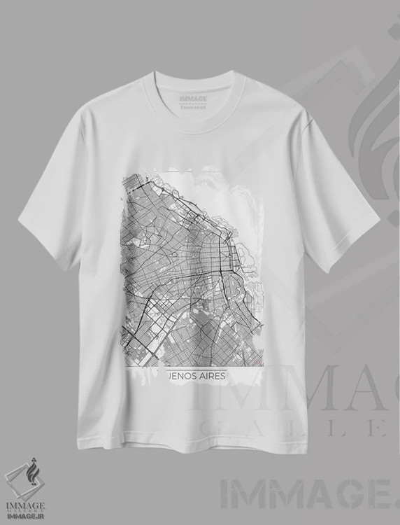 تیشرت سفید طرح دار نقشه طرح شهری مینیمال بوئنوس آیرس، هنر دیجیتال اثر هوبرت روگوسکی | فروشگاه ایماژ