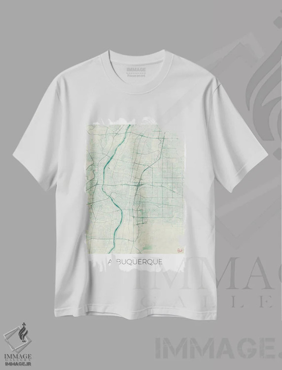 تیشرت سفید طرح دار نقشه طرح شهری قدیمی با آبرنگ آبی آلبوکرکی، هنر دیجیتال اثر هوبرت روگوسکی | فروشگاه ایماژ