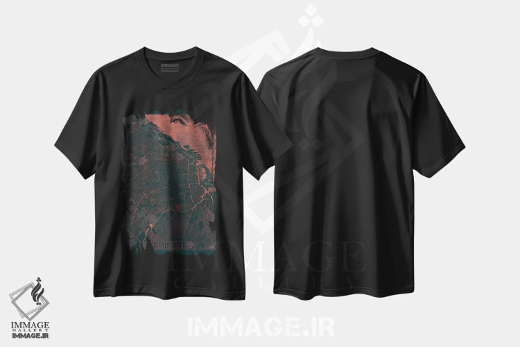 تیشرت مشکی طرح دار نقشه طرح شهری فروسرخ بوئنوس آیرس، هنر دیجیتال اثر هوبرت روگوسکی | فروشگاه ایماژ