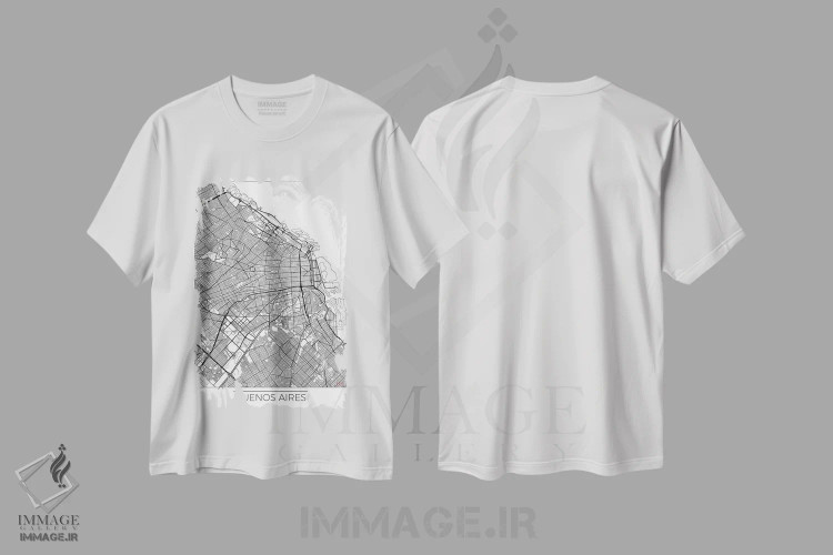 تیشرت سفید طرح دار نقشه طرح شهری مینیمال بوئنوس آیرس، هنر دیجیتال اثر هوبرت روگوسکی | فروشگاه ایماژ