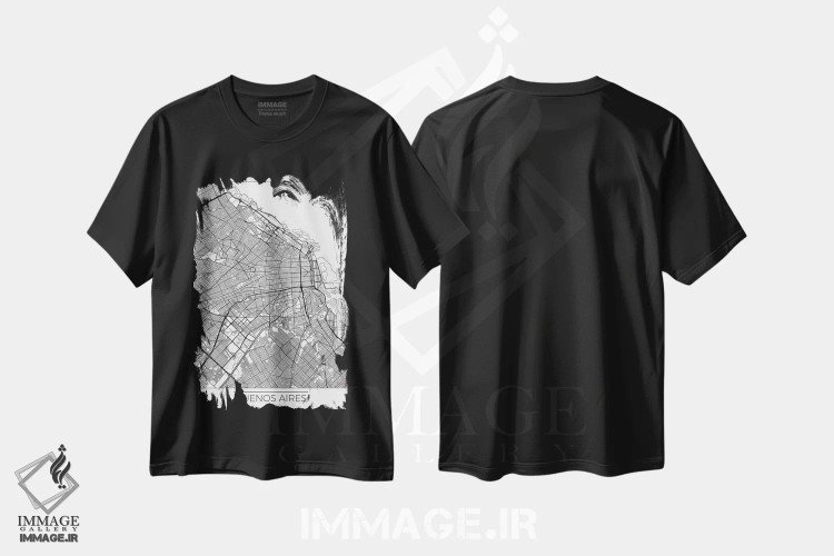 تیشرت مشکی طرح دار نقشه طرح شهری مینیمال بوئنوس آیرس، هنر دیجیتال اثر هوبرت روگوسکی | immage.ir