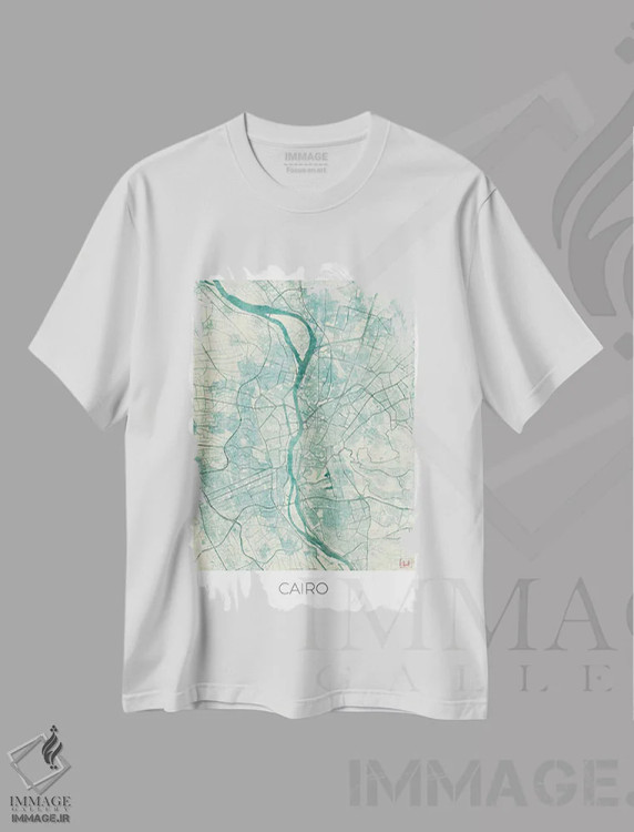 تیشرت سفید طرح دار نقشه طرح شهری قدیمی با آبرنگ آبی قاهره، هنر دیجیتال اثر هوبرت روگوسکی | immage.ir