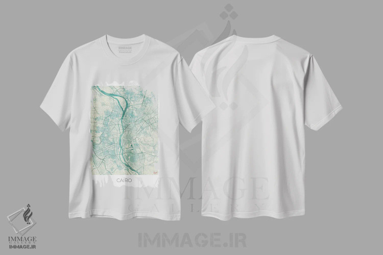 تیشرت سفید طرح دار نقشه طرح شهری قدیمی با آبرنگ آبی قاهره، هنر دیجیتال اثر هوبرت روگوسکی | immage.ir