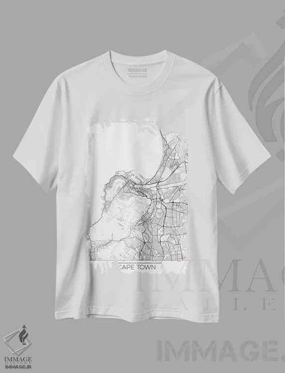 تیشرت سفید طرح دار نقشه طرح شهری مینیمال کیپ تاون، هنر دیجیتال اثر هوبرت روگوسکی | immage.ir