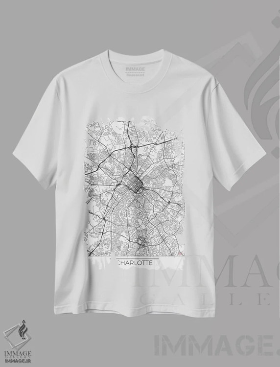 تیشرت سفید طرح دار نقشه طرح شهری مینیمال شارلوت، هنر دیجیتال اثر هوبرت روگوسکی | immage.ir