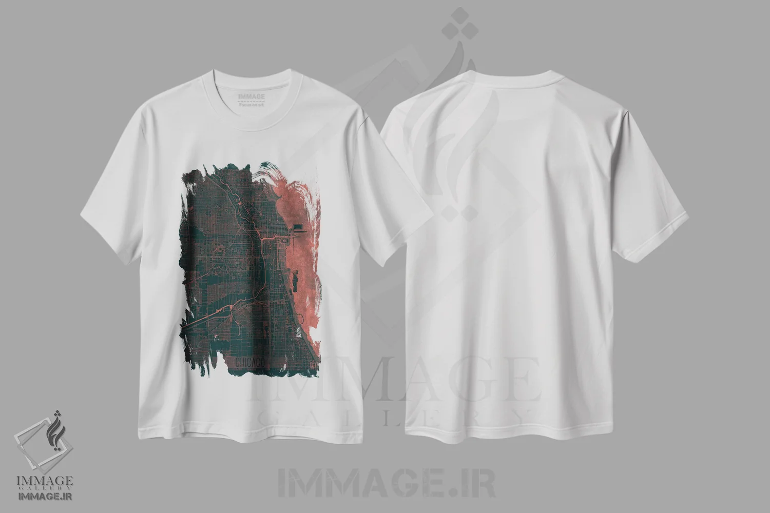تیشرت سفید طرح دار نقشه طرح شهری مادون قرمز شیکاگو، هنر دیجیتال اثر هوبرت روگوسکی | فروشگاه ایماژ