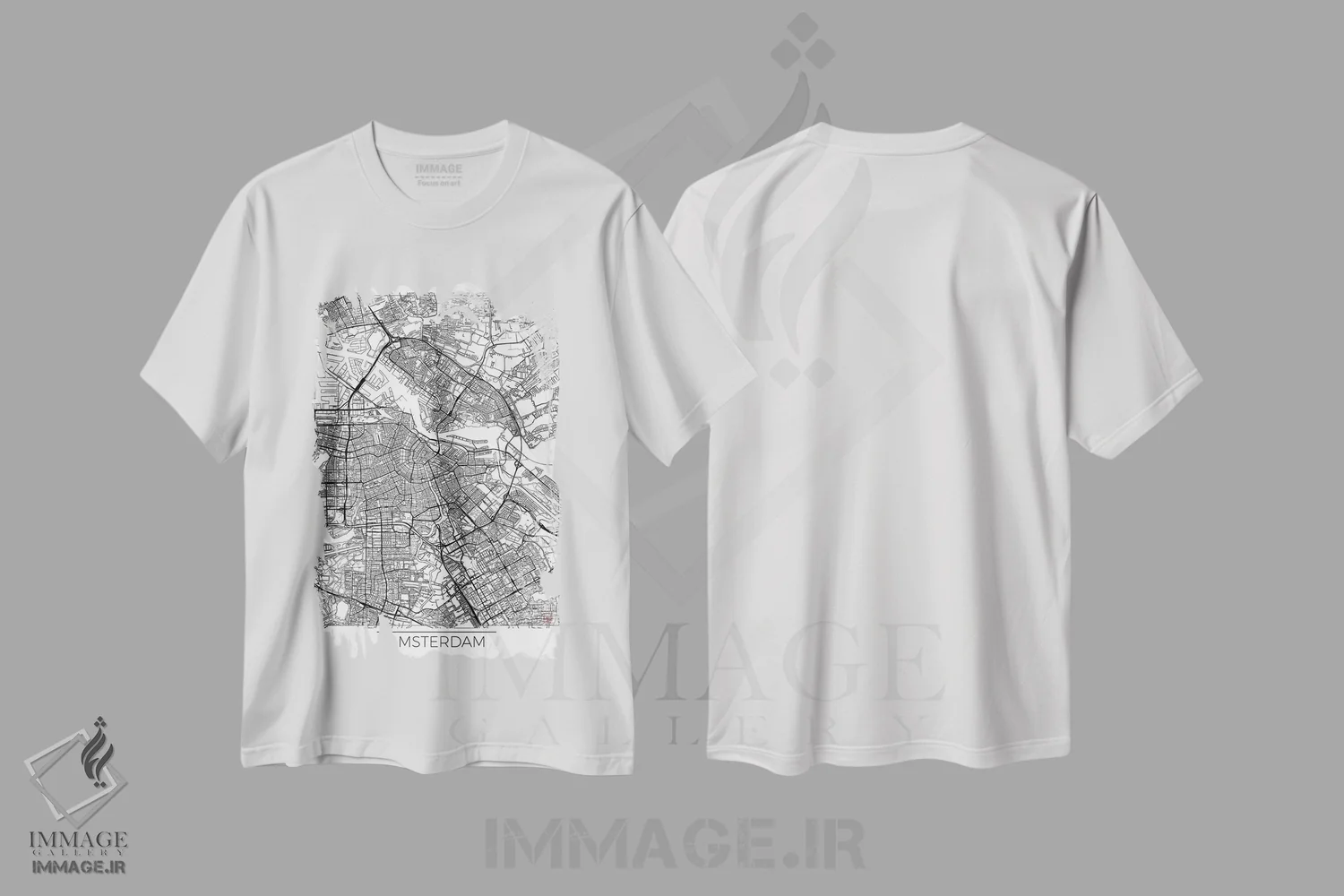 تیشرت سفید طرح دار نقشه طرح شهری مینیمال آمستردام، هنر دیجیتال اثر هوبرت روگوسکی | immage.ir