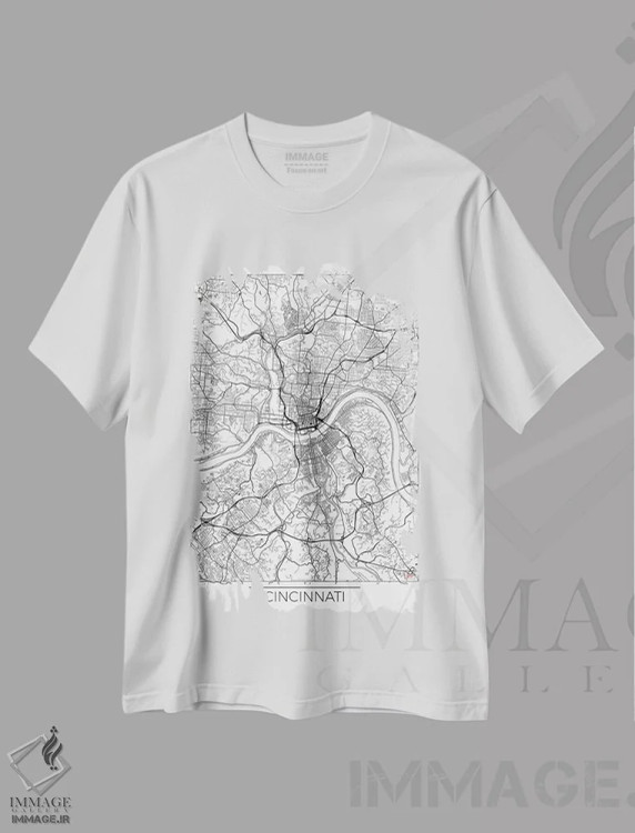 تیشرت سفید طرح دار نقشه طرح شهری مینیمال سینسیناتی، هنر دیجیتال اثر هوبرت روگوسکی | immage.ir