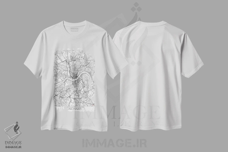 تیشرت سفید طرح دار نقشه طرح شهری مینیمال سینسیناتی، هنر دیجیتال اثر هوبرت روگوسکی | immage.ir