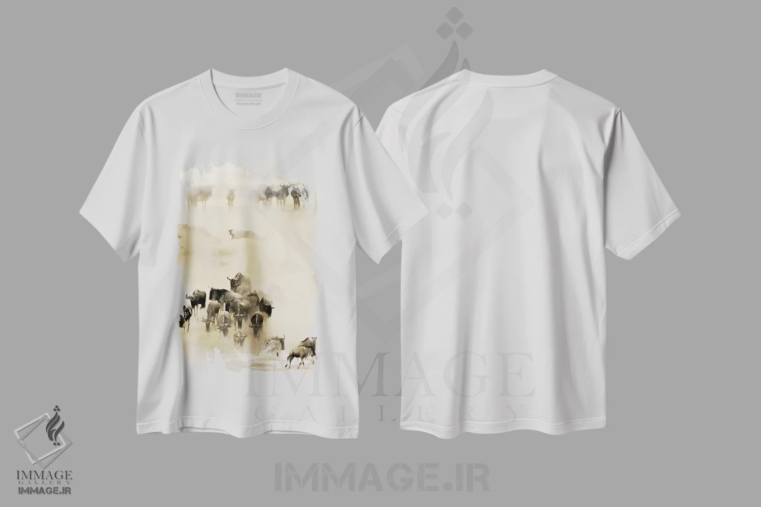 تیشرت سفید طرح دار هجوم، مدیوم اثر حسین الفرید | فروشگاه ایماژ