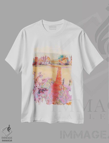 تیشرت سفید طرح دار مسیر قرمز، آبستره اثر کریسی هاورز | فروشگاه ایماژ