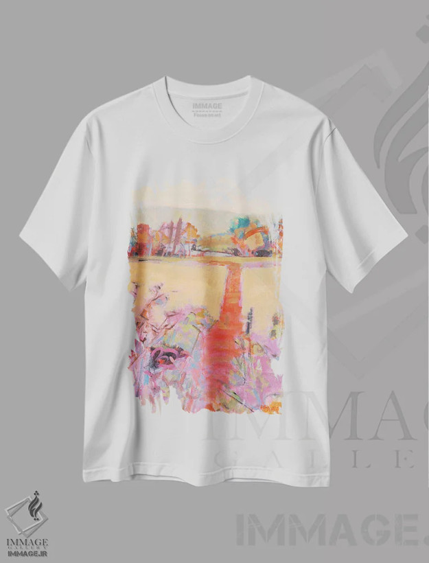 تیشرت سفید طرح دار مسیر قرمز، آبستره اثر کریسی هاورز | فروشگاه ایماژ