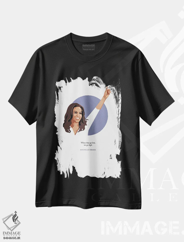 تیشرت مشکی طرح دار تصویرسازی میشل اوباما، هنر آمریکایی آفریقایی تبار اثر هالی ون ویک | فروشگاه ایماژ