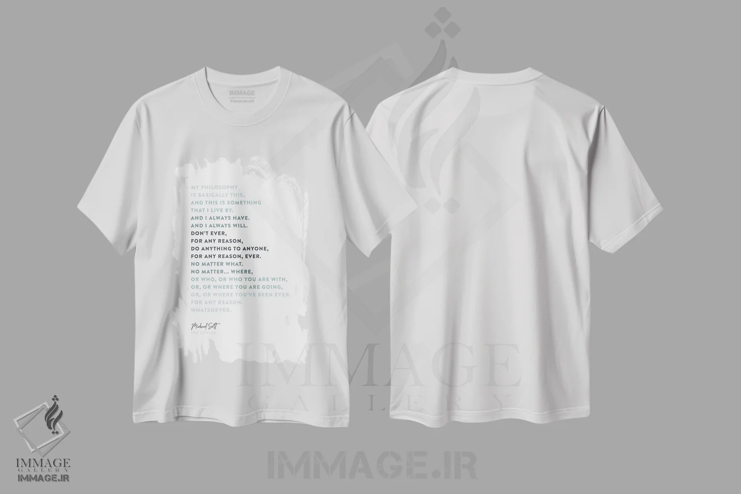تیشرت سفید طرح دار فلسفه دفتر مایکل اسکات، هنر دیجیتال اثر هالی ون ویک | فروشگاه ایماژ