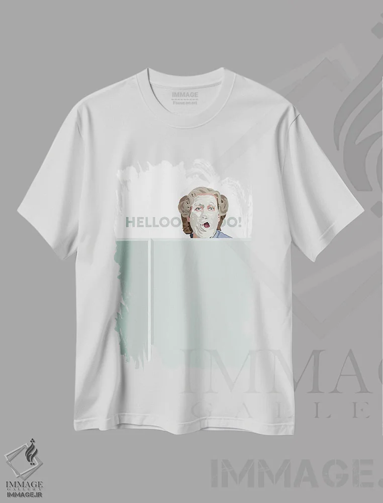 تیشرت سفید طرح دار تصویرسازی خانم دابت فایر سلام، هنر دیجیتال اثر هالی ون ویک | فروشگاه ایماژ
