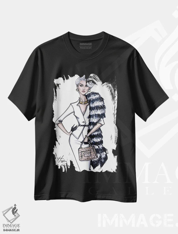 تیشرت مشکی طرح دار میراندا پریستلی، دست نقاشی و طراحی دستی اثر هایدن ویلیامز | immage.ir