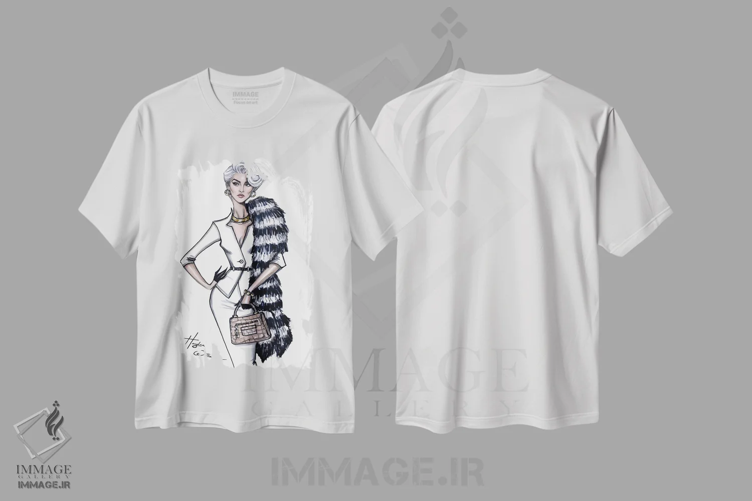 تیشرت سفید طرح دار میراندا پریستلی، دست نقاشی و طراحی دستی اثر هایدن ویلیامز | فروشگاه ایماژ