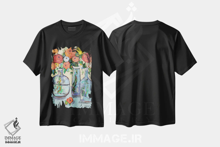 تیشرت مشکی طرح دار غنچه های بیشتر در بطری، مدیوم اثر هالی وُجاهن | فروشگاه ایماژ