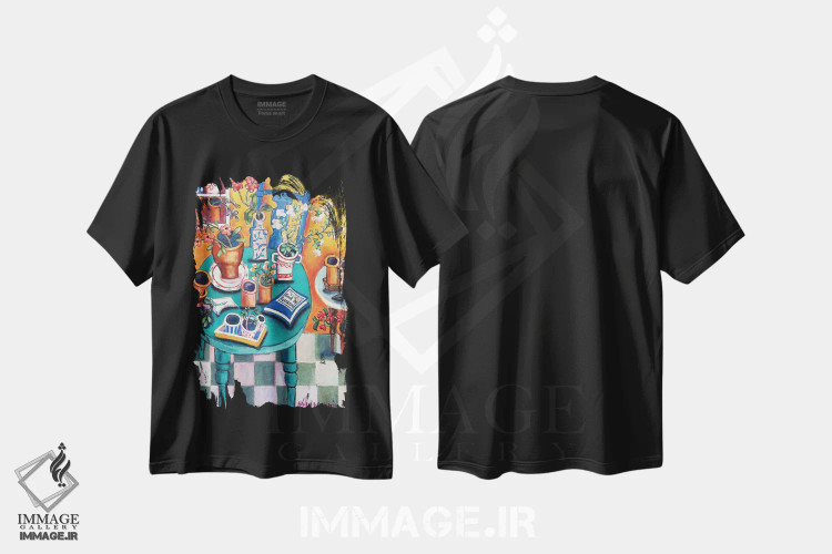 تیشرت مشکی طرح دار اتاق باغی آفتابی، تزئینی اثر هالی وُجاهن | immage.ir