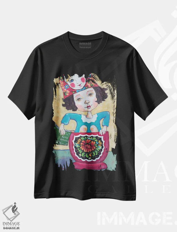 تیشرت مشکی طرح دار کمی ادبیات روسی، هنر فاخر معاصر اثر هالی وُجاهن | فروشگاه ایماژ
