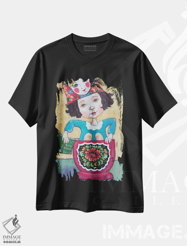 تیشرت مشکی طرح دار کمی ادبیات روسی، هنر فاخر معاصر اثر هالی وُجاهن | فروشگاه ایماژ