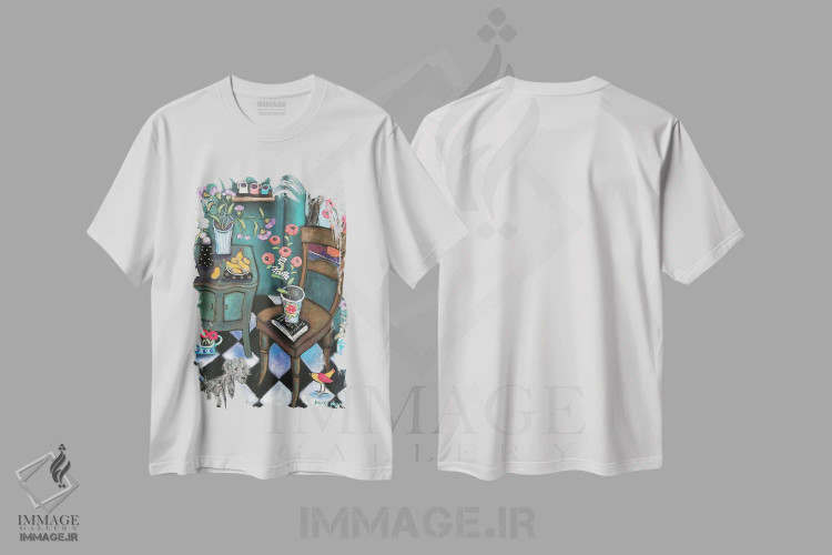 تیشرت سفید طرح دار یک گوشه گل دار دیگر، تزئینی اثر هالی وُجاهن | immage.ir