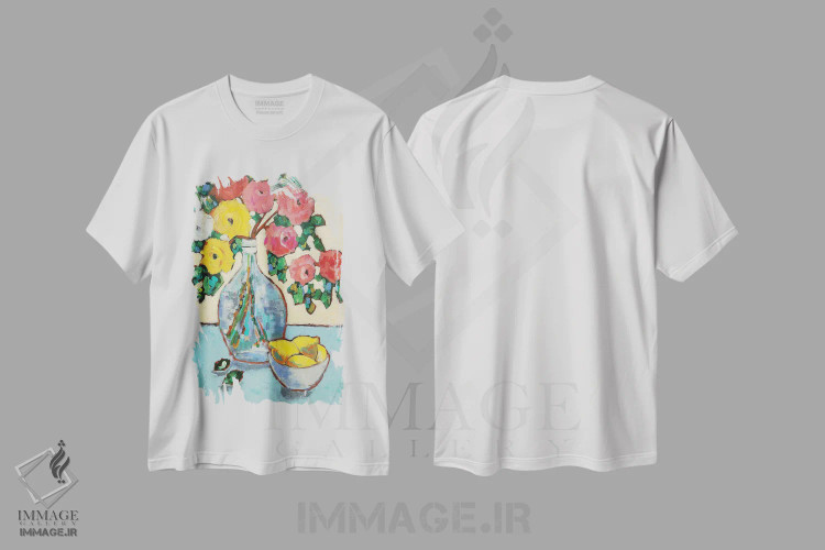 تیشرت سفید طرح دار غنچه ها در بطری، مدیوم اثر هالی وُجاهن | immage.ir