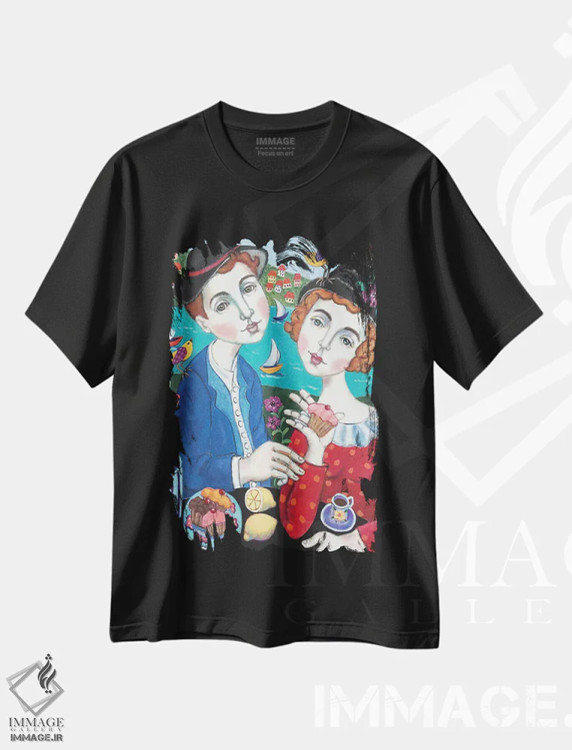تیشرت مشکی طرح دار زوج همراه کیک ها، تزئینی اثر هالی وُجاهن | immage.ir