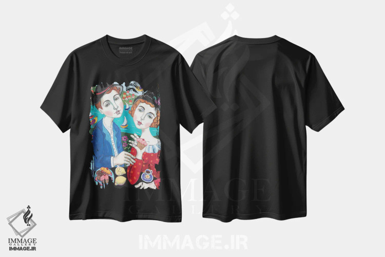 تیشرت مشکی طرح دار زوج همراه کیک ها، تزئینی اثر هالی وُجاهن | immage.ir