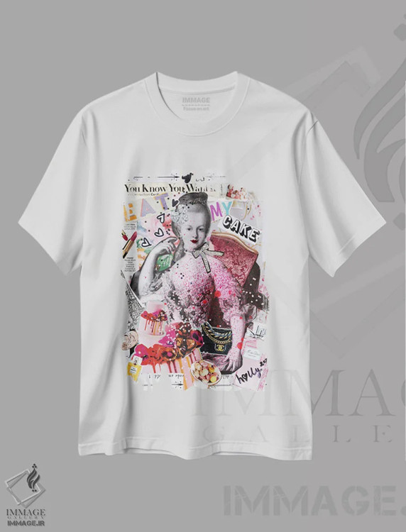 تیشرت سفید طرح دار کیکم را بخور، دکوراسیون جایگزین اثر هالی وود استودیوز | immage.ir