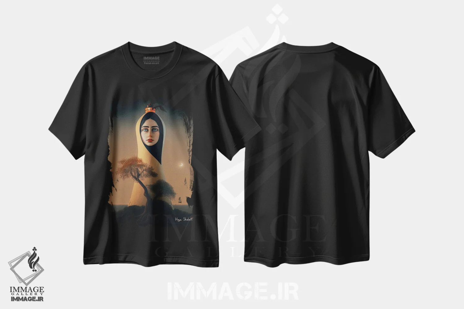 تیشرت مشکی طرح دار احساس گمشدگی دارم، هنر فاخر معاصر اثر هایک شالانتس | فروشگاه ایماژ