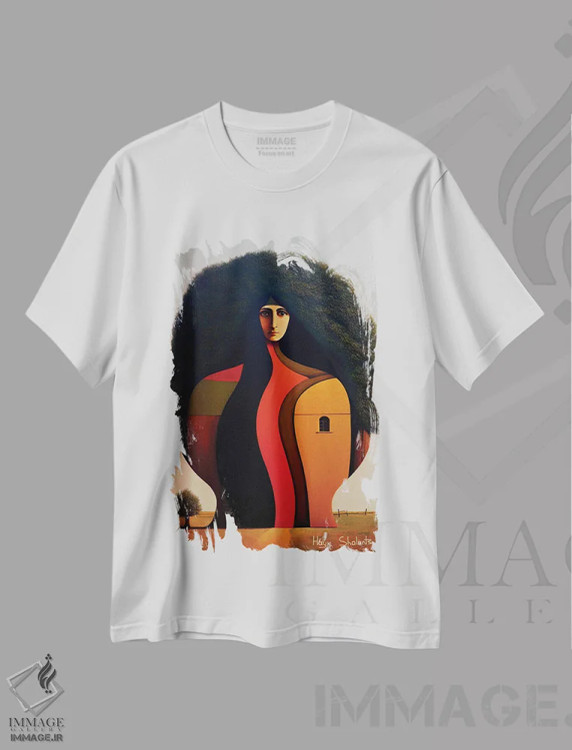 تیشرت سفید طرح دار بدنم قلعه من است، هنر فاخر معاصر اثر هایک شالانتس | immage.ir