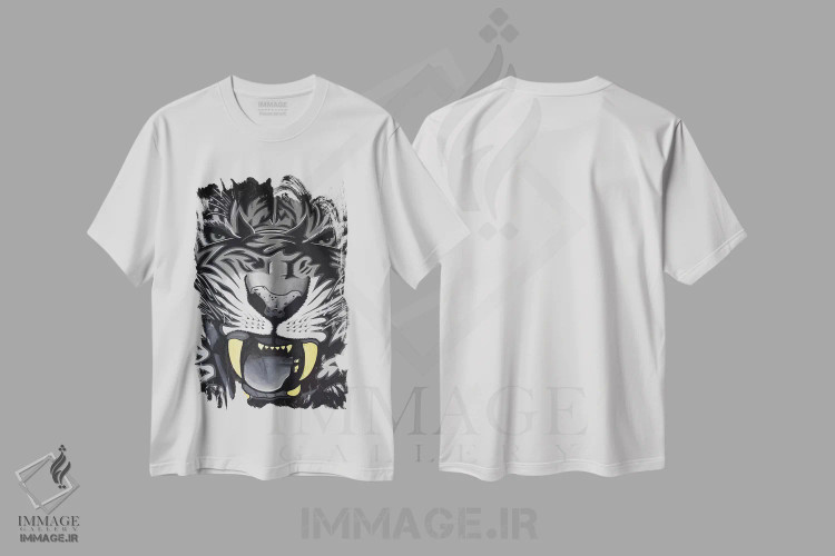 تیشرت سفید طرح دار نمای نزدیک غرش اثر هایبرید لایف آرت | فروشگاه ایماژ