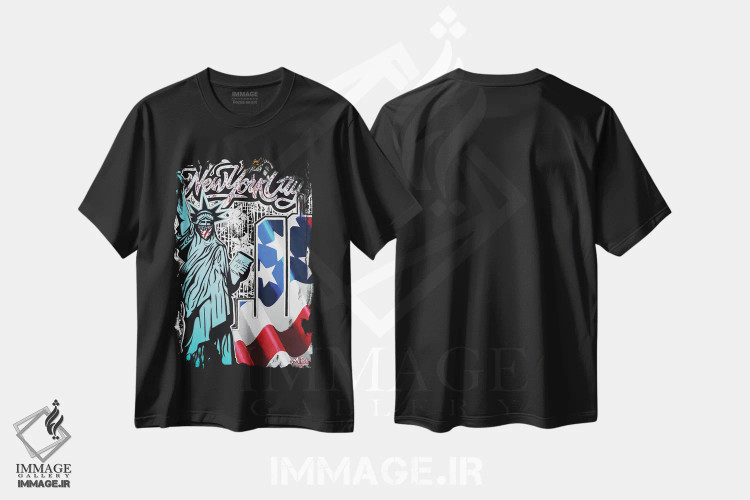تیشرت مشکی طرح دار برج های دوقلو × آزادی نیویورک اثر هایبرید لایف آرت | فروشگاه ایماژ