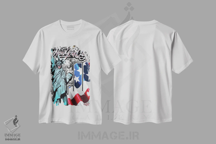 تیشرت سفید طرح دار برج های دوقلو × آزادی نیویورک اثر هایبرید لایف آرت | immage.ir