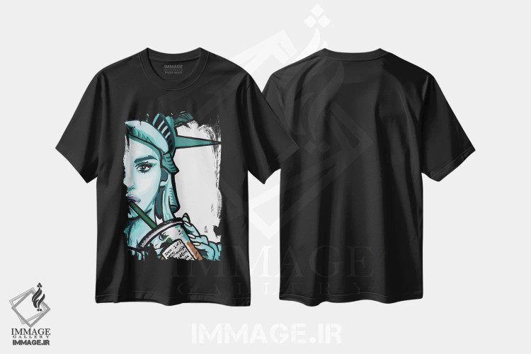 تیشرت مشکی طرح دار آزاد برای سادگی، فقط نیم رخ اثر هایبرید لایف آرت | فروشگاه ایماژ
