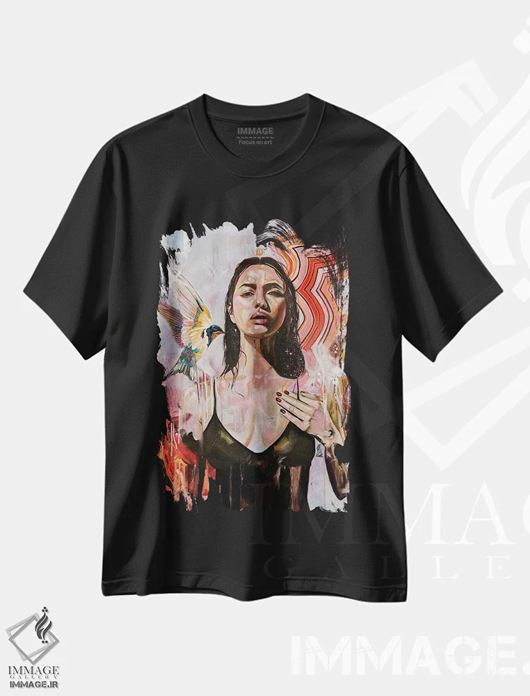 تیشرت مشکی طرح دار متانویا، هنر فاخر معاصر اثر هیلی موریس | فروشگاه ایماژ