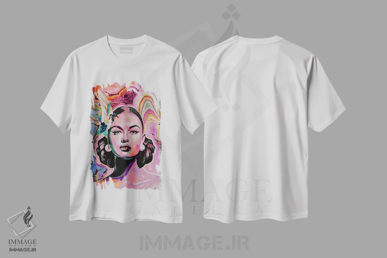 تیشرت سفید طرح دار آیریس، هنر فاخر معاصر اثر هیلی موریس | فروشگاه ایماژ