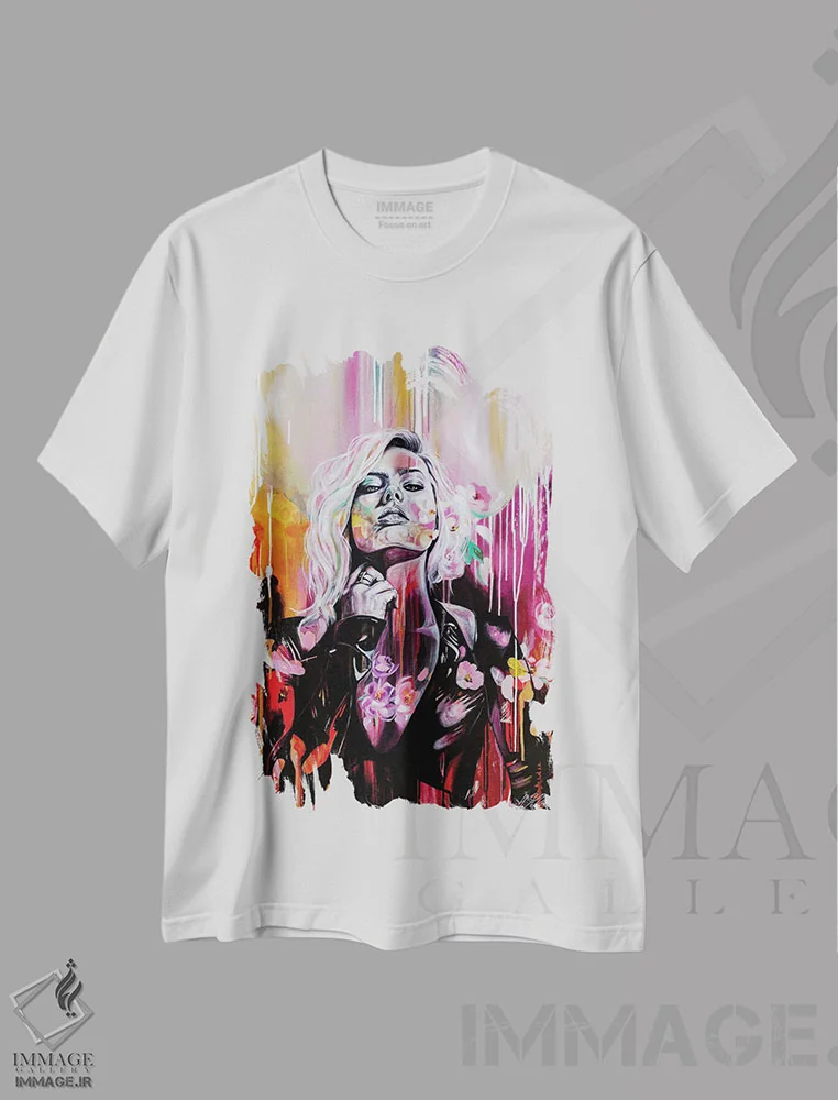 تیشرت سفید طرح دار ظهور، هنر فاخر معاصر اثر هیلی موریس | فروشگاه ایماژ