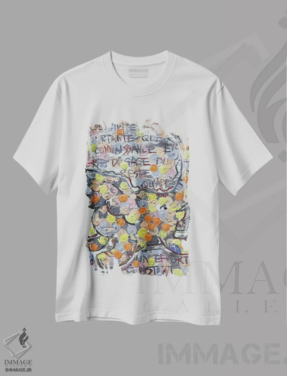 تیشرت سفید طرح دار لبخند گلگون ۰۰۲، دکور معاصر اثر جونگ-هیون پارک | فروشگاه ایماژ