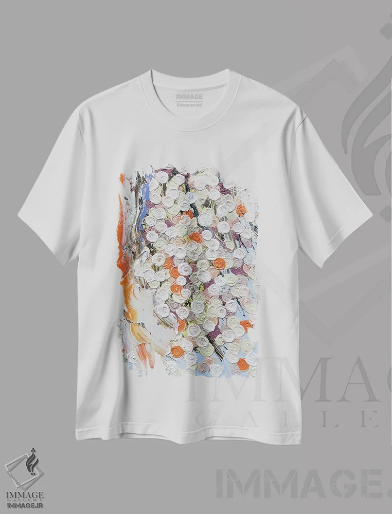 تیشرت سفید طرح دار سری رز ۴ - باد، آوریل، آبستره اثر جونگ-هیون پارک | فروشگاه ایماژ