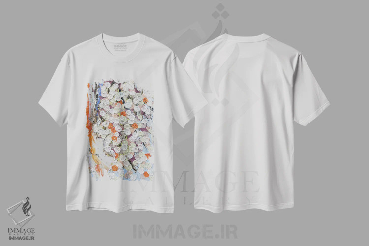 تیشرت سفید طرح دار سری رز ۴ - باد، آوریل، آبستره اثر جونگ-هیون پارک | فروشگاه ایماژ