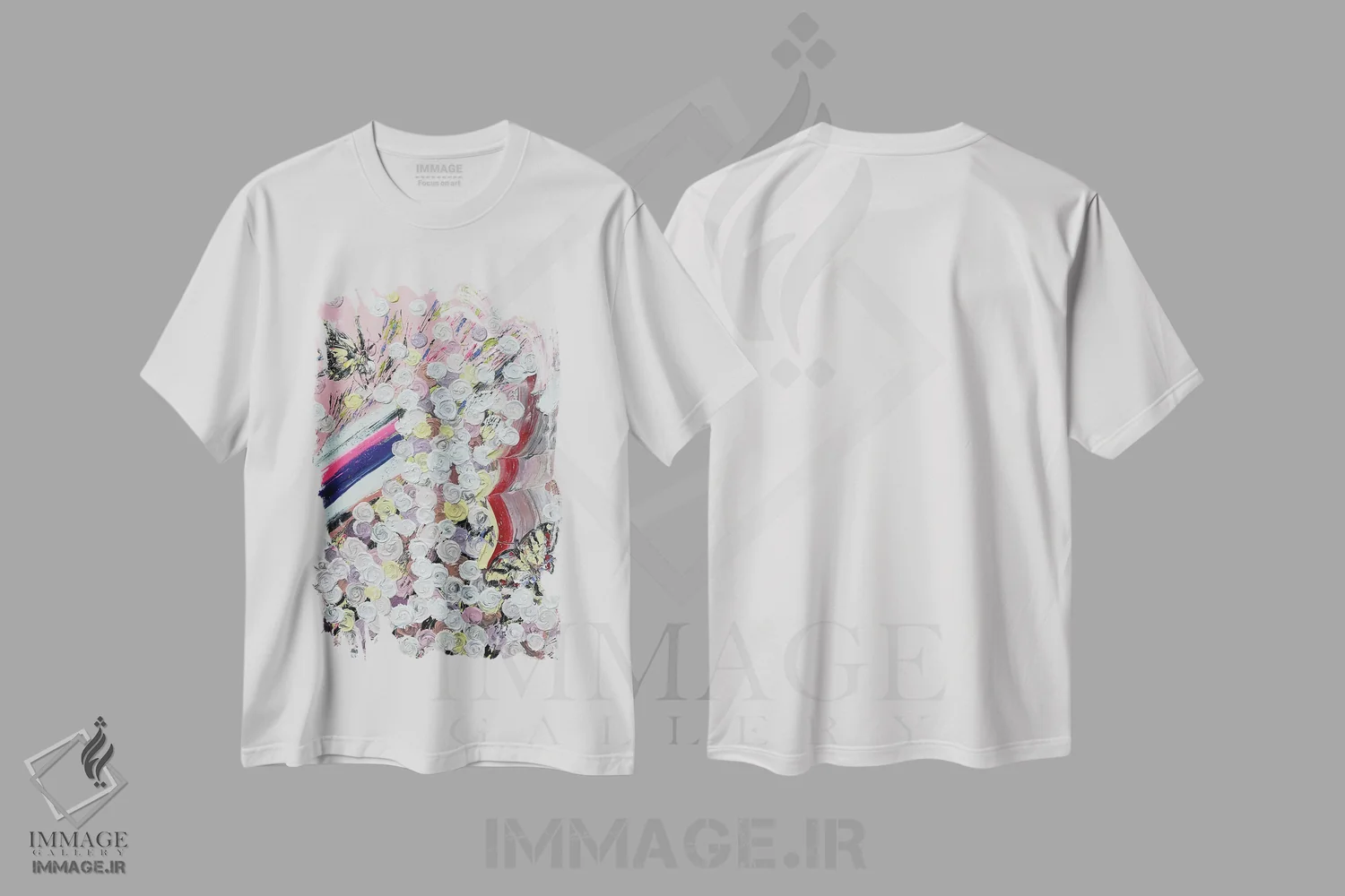 تیشرت سفید طرح دار سری رز ۴ - باد، مه۲، آبستره اثر جونگ-هیون پارک | فروشگاه ایماژ