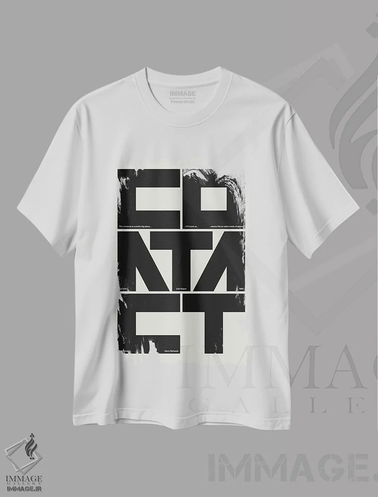 تیشرت سفید طرح دار تماس، تزئینی اثر هری ریچاردز | immage.ir