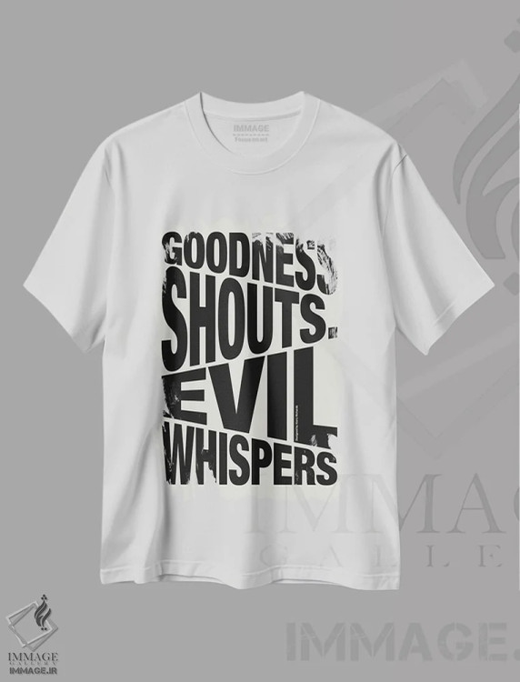 تیشرت سفید طرح دار نیکوکاری فریاد می زند، تزئینی اثر هری ریچاردز | immage.ir
