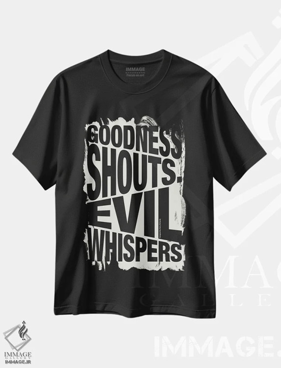 تیشرت مشکی طرح دار نیکوکاری فریاد می زند، تزئینی اثر هری ریچاردز | فروشگاه ایماژ