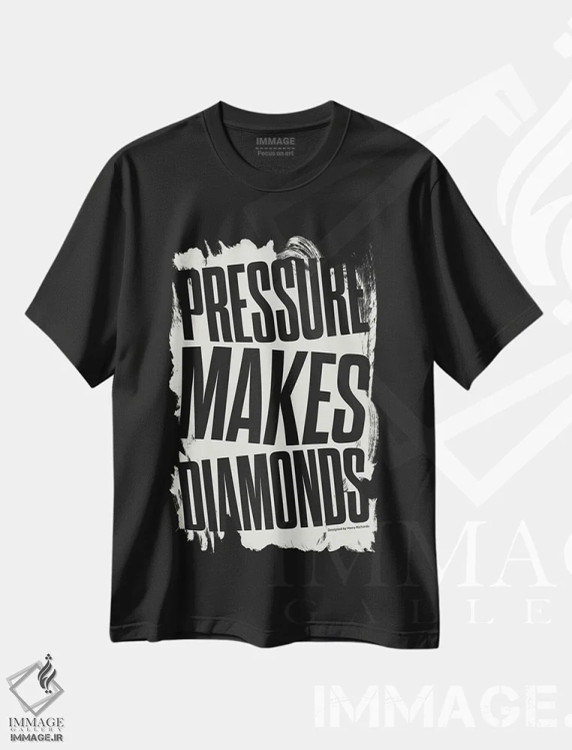 تیشرت مشکی طرح دار فشار باعث ساخت الماس می شود، تزئینی اثر هری ریچاردز | immage.ir