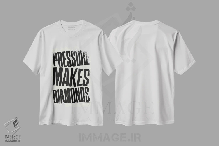 تیشرت سفید طرح دار فشار باعث ساخت الماس می شود، تزئینی اثر هری ریچاردز | فروشگاه ایماژ