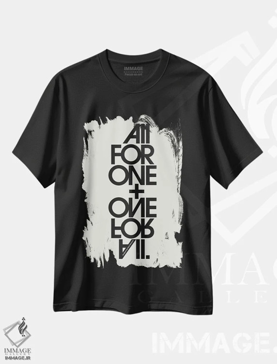 تیشرت مشکی طرح دار همه برای یکی و یکی برای همه، تزئینی اثر هری ریچاردز | immage.ir