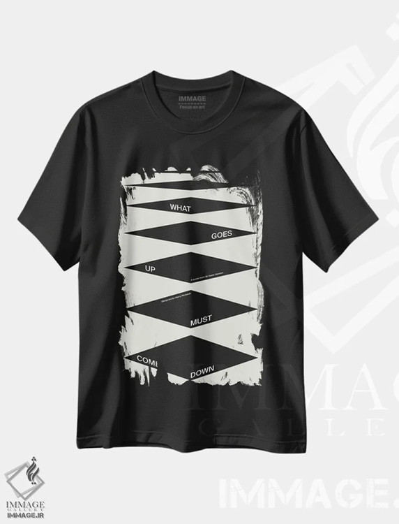 تیشرت مشکی طرح دار هر آنچه بالا رود پایین بیاید، تزئینی اثر هری ریچاردز | فروشگاه ایماژ